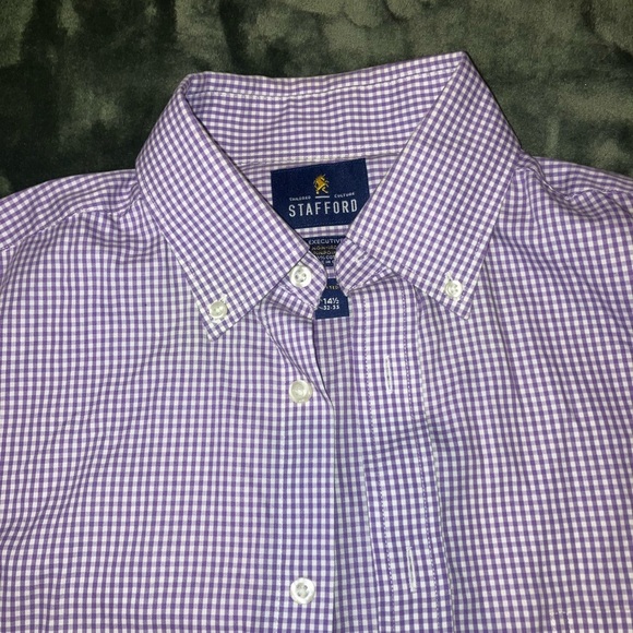 Stafford Men's Purple Gingham Button Down Shirt - Picture 3 of 3